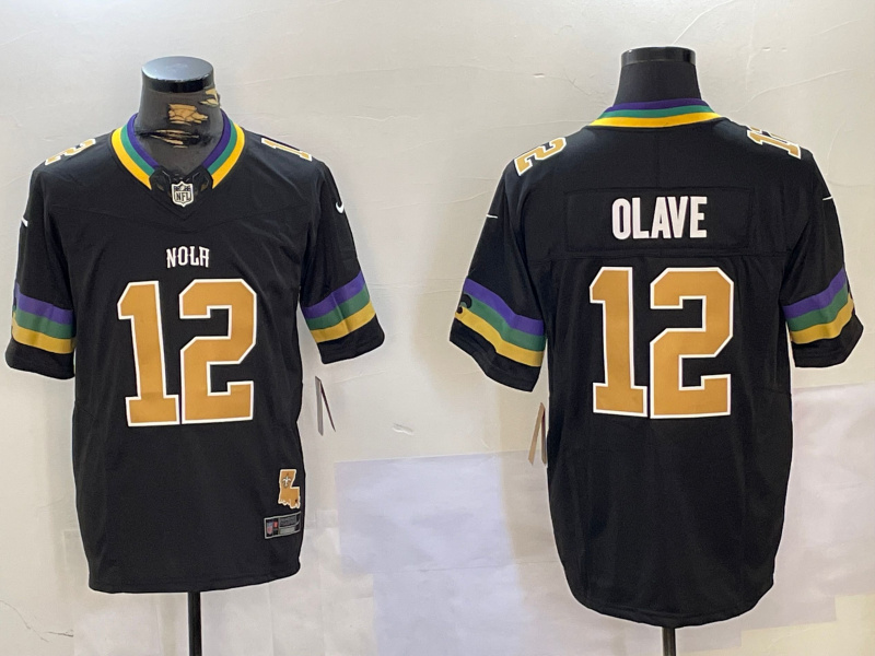 Men's New Orleans Saints #12 Chris Olave Black 2024 F.U.S.E. Vapor Limited Stitched Jersey 1