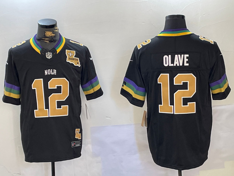 Men's New Orleans Saints #12 Chris Olave Black 2024 F.U.S.E. Vapor Limited Stitched Jersey 2
