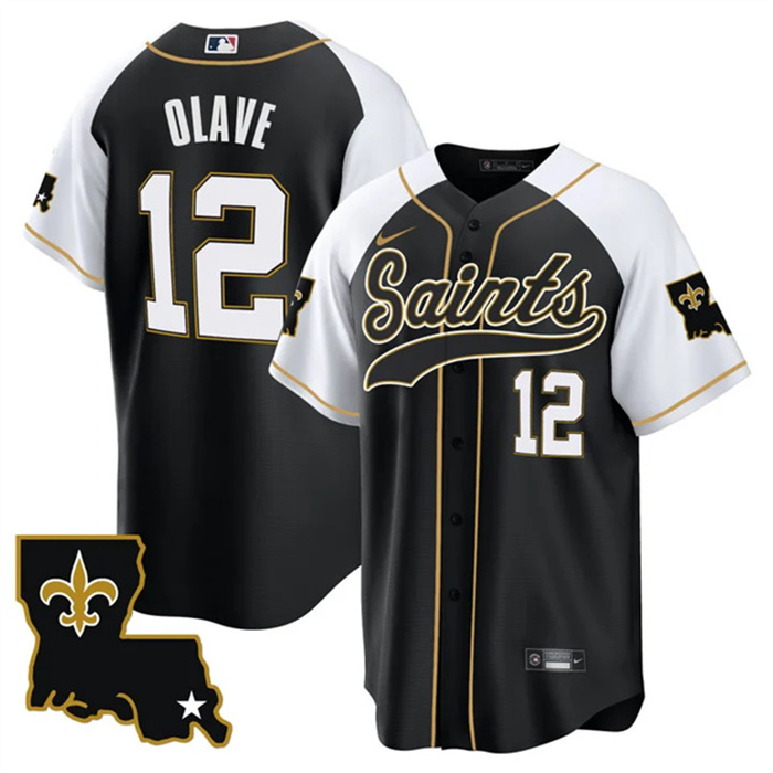 Men's New Orleans Saints #12 Chris Olave Black White 1987 Legacy Cool Base Stitched Baseball Jersey Men's New Orleans Saints #12 Chris Olave Black White 1987 Legacy Cool Base Stitched Baseball Jersey