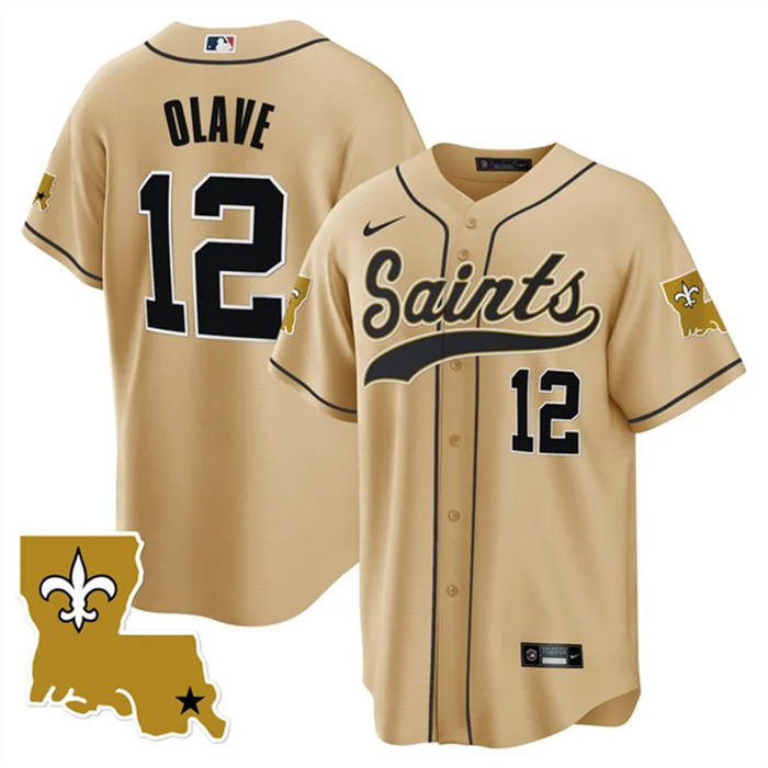 Men's New Orleans Saints #12 Chris Olave Gold 1987 Legacy Cool Base Stitched Baseball Jersey Men's New Orleans Saints #12 Chris Olave Gold 1987 Legacy Cool Base Stitched Baseball Jersey