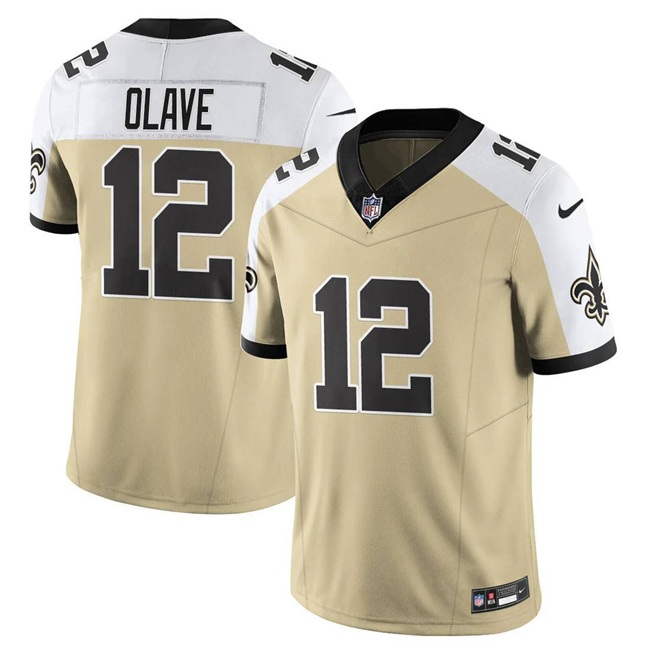 Men's New Orleans Saints #12 Chris Olave Gold White Alternate 2025 F.U.S.E. Vapor Limited Stitched Football Jersey