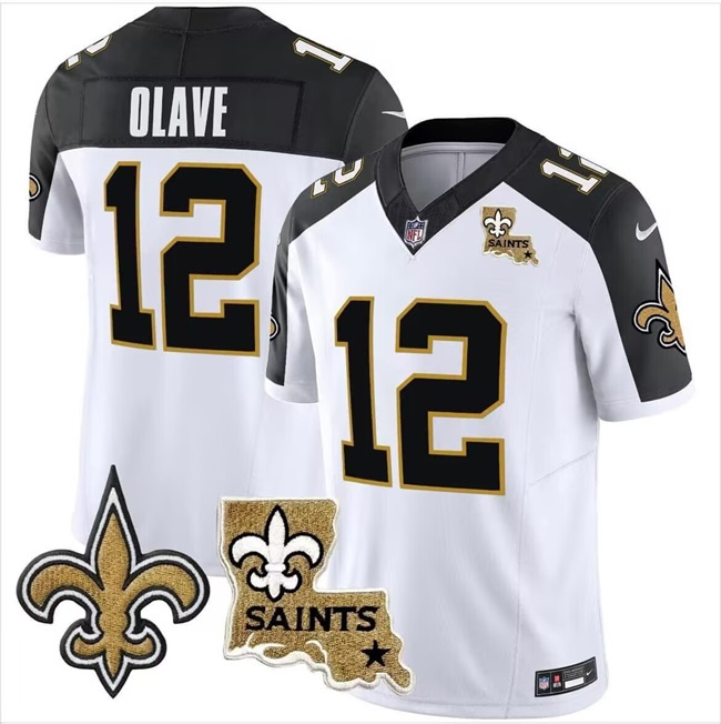 Men's New Orleans Saints #12 Chris Olave White F.U.S.E. With Patch Vapor Stitched Jersey Men's New Orleans Saints #12 Chris Olave White F.U.S.E. With Patch Vapor Stitched Jersey