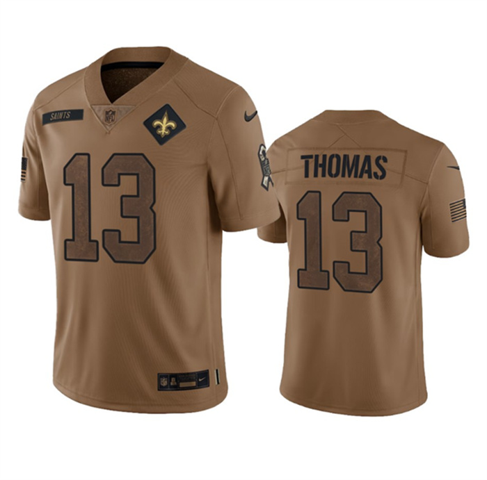 Men's New Orleans Saints #13 Michael Thomas 2023 Brown Salute To Service Limited Limited Stitched Jersey Men's New Orleans Saints #13 Michael Thomas 2023 Brown Salute To Service Limited Limited Stitched Jersey