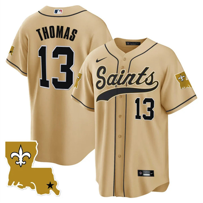 Men's New Orleans Saints #13 Michael Thomas Gold 1987 Legacy Cool Base Stitched Baseball Jersey Men's New Orleans Saints #13 Michael Thomas Gold 1987 Legacy Cool Base Stitched Baseball Jersey