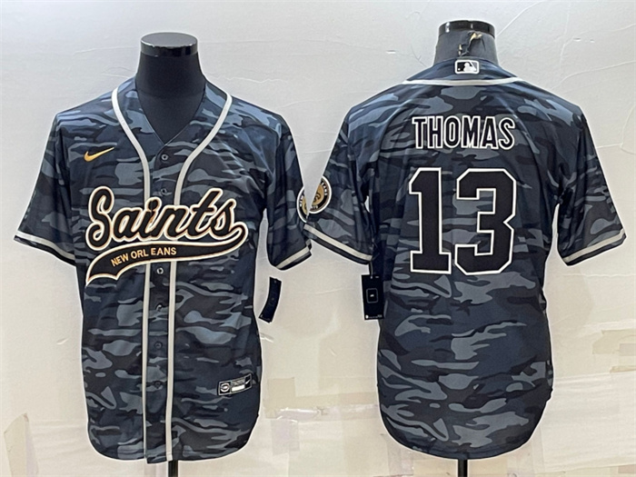 Men's New Orleans Saints #13 Michael Thomas Grey Camo With Patch Cool Base Stitched Baseball Jerse Men's New Orleans Saints #13 Michael Thomas Grey Camo With Patch Cool Base Stitched Baseball Jerse