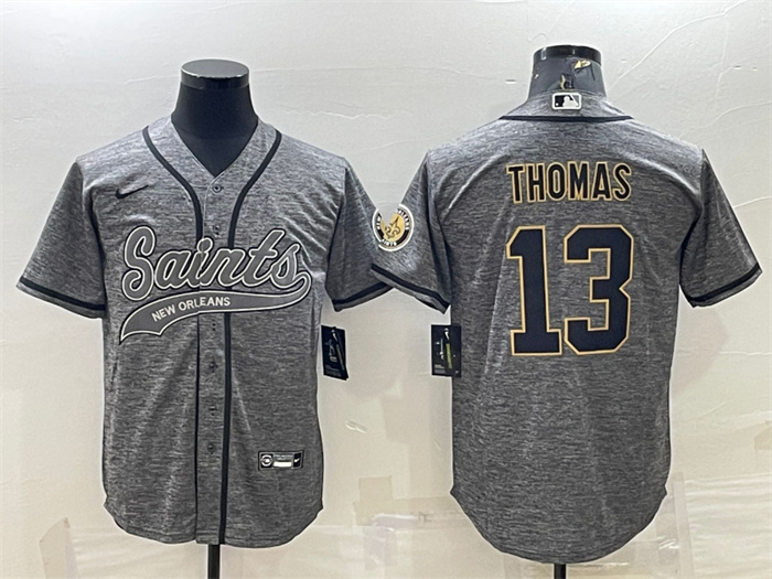 Men's New Orleans Saints #13 Michael Thomas Grey With Patch Cool Base Stitched Baseball Jersey Men's New Orleans Saints #13 Michael Thomas Grey With Patch Cool Base Stitched Baseball Jersey