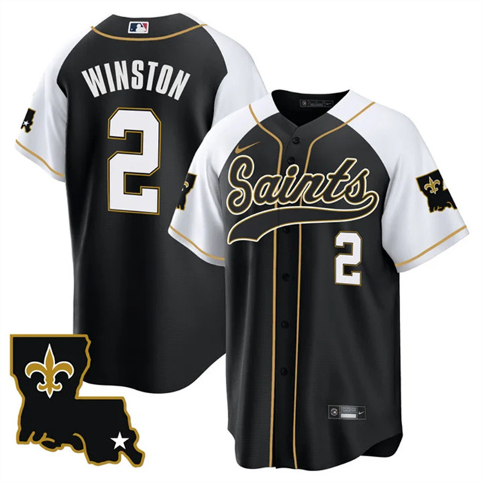 Men's New Orleans Saints #2 Jameis Winston Black White 1987 Legacy Cool Base Stitched Baseball Jersey Men's New Orleans Saints #2 Jameis Winston Black White 1987 Legacy Cool Base Stitched Baseball Jersey