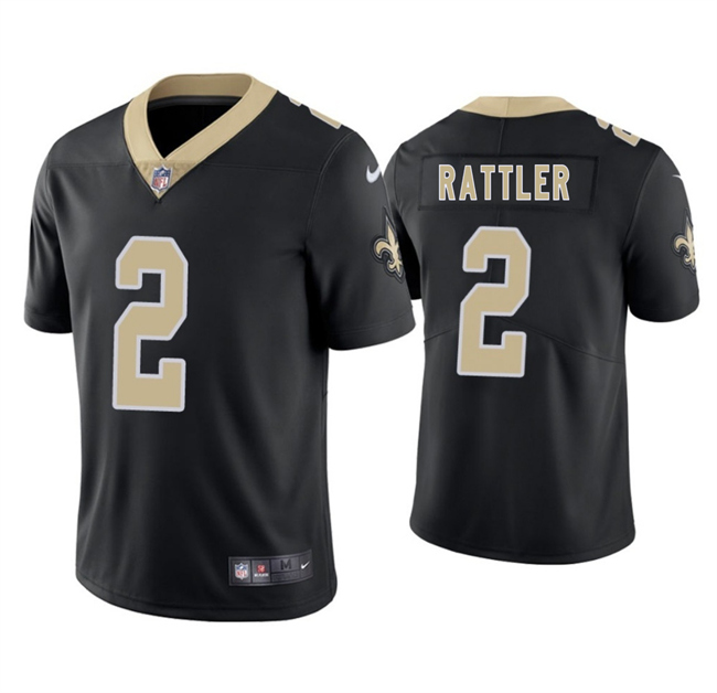 Men's New Orleans Saints #2 Spencer Rattler Black 2025 Vapor Limited Stitched Football Jersey Men's New Orleans Saints #2 Spencer Rattler Black 2025 Vapor Limited Stitched Football Jersey