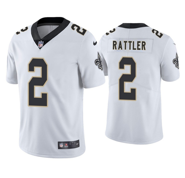 Men's New Orleans Saints #2 Spencer Rattler White 2025 Vapor Limited Stitched Football Jersey Men's New Orleans Saints #2 Spencer Rattler White 2025 Vapor Limited Stitched Football Jersey