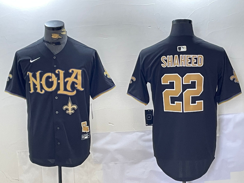 Men's New Orleans Saints #22 Rashid Shaheed Black Cool Base Stitched Baseball Jersey 2