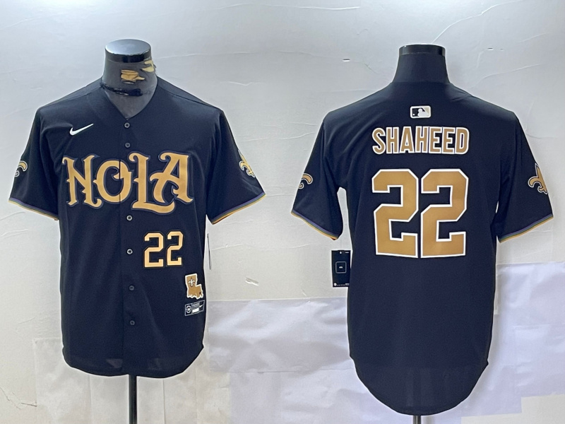 Men's New Orleans Saints #22 Rashid Shaheed Black Cool Base Stitched Baseball Jersey1