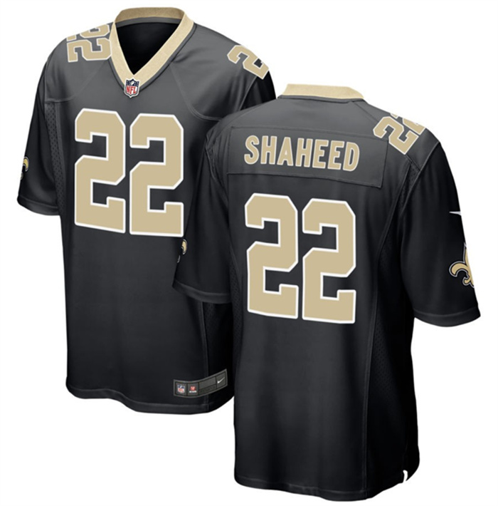 Men's New Orleans Saints #22 Rashid Shaheed Black Stitched Football Game Jersey Men's New Orleans Saints #22 Rashid Shaheed Black Stitched Football Game Jersey
