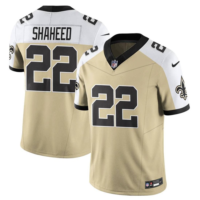 Men's New Orleans Saints #22 Rashid Shaheed Gold White Alternate 2025 F.U.S.E. Vapor Limited Stitched Football Jersey