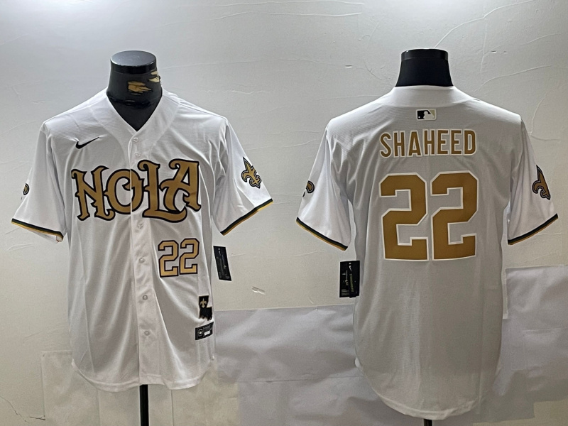 Men's New Orleans Saints #22 Rashid Shaheed White Cool Base Stitched Baseball Jersey 1