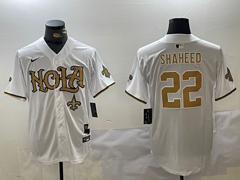 Men's New Orleans Saints #22 Rashid Shaheed White Cool Base Stitched Baseball Jersey 2