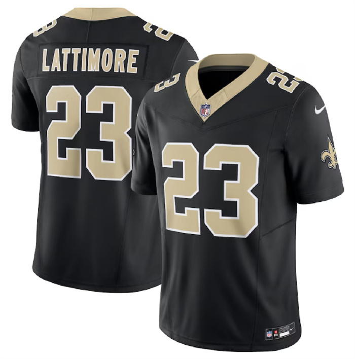 Men's New Orleans Saints #23 Marshon Lattimore Black 2023 F.U.S.E. Vapor Untouchable Limited Stitched Jersey Men's New Orleans Saints #23 Marshon Lattimore Black 2023 F.U.S.E. Vapor Untouchable Limited Stitched Jersey