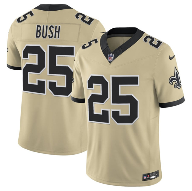 Men's New Orleans Saints #25 Reggie Bush Gold 2025 F.U.S.E. Alternate Vapor Limited Stitched Football Jersey