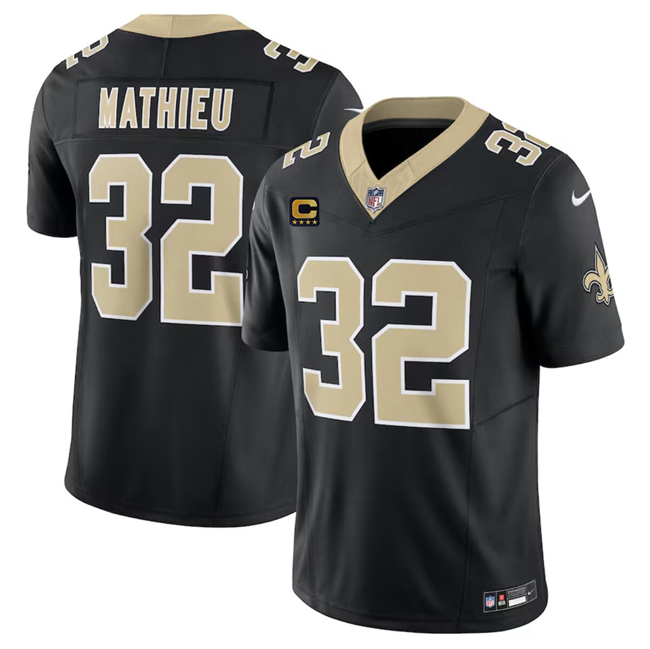 Men's New Orleans Saints #32 Tyrann Mathieu Black 2024 F.U.S.E With 4-Star C Patch Vapor Limited Stitched Football Jersey Men's New Orleans Saints #32 Tyrann Mathieu Black 2024 F.U.S.E With 4-Star C Patch Vapor Limited Stitched Football Jersey