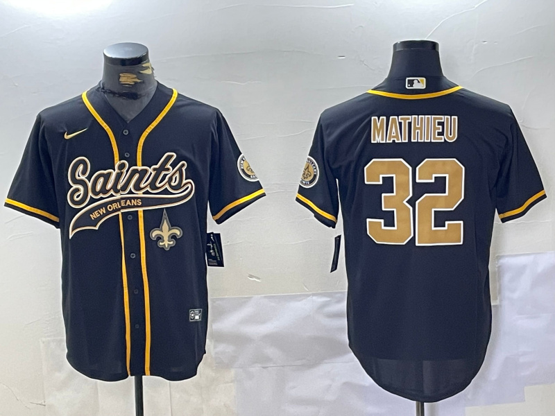 Men's New Orleans Saints #32 Tyrann Mathieu Black Cool Base Stitched Baseball Jersey 31 Men's New Orleans Saints #32 Tyrann Mathieu Black Cool Base Stitched Baseball Jersey 31