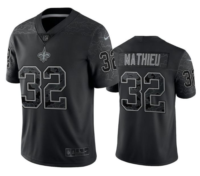 Men's New Orleans Saints #32 Tyrann Mathieu Black Reflective Limited Stitched Football Jersey Men's New Orleans Saints #32 Tyrann Mathieu Black Reflective Limited Stitched Football Jersey