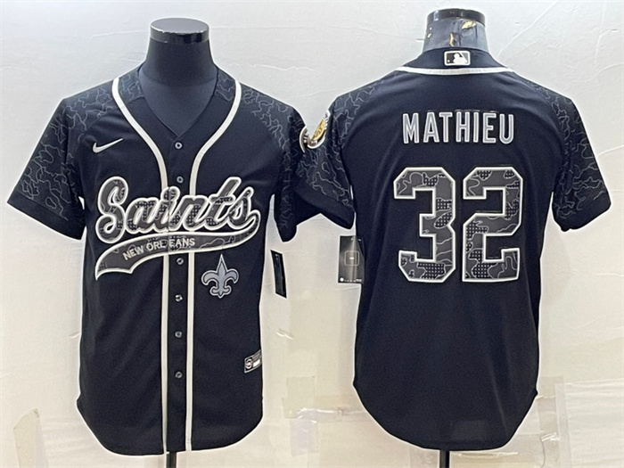 Men's New Orleans Saints #32 Tyrann Mathieu Black Reflective With Patch Cool Base Stitched Baseball Jersey Men's New Orleans Saints #32 Tyrann Mathieu Black Reflective With Patch Cool Base Stitched Baseball Jersey