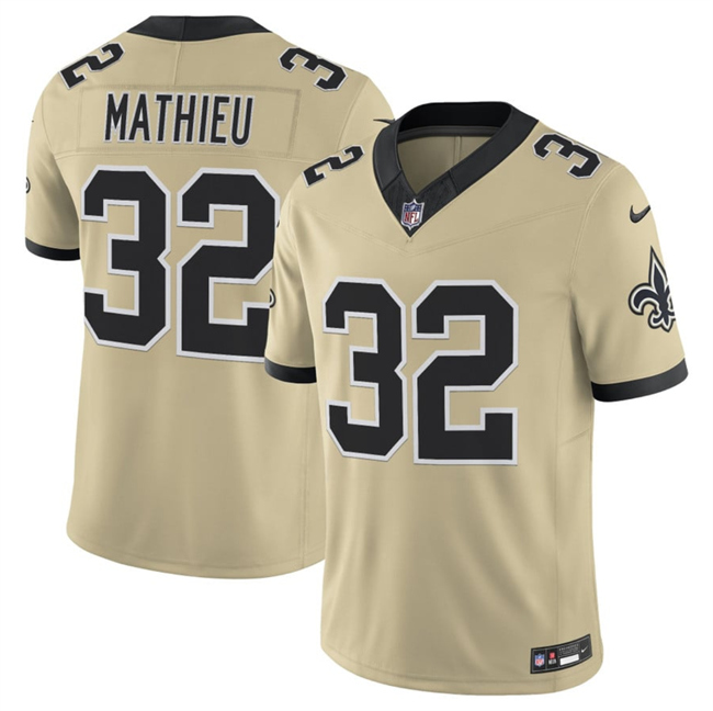 Men's New Orleans Saints #32 Tyrann Mathieu Gold 2025 F.U.S.E. Alternate Vapor Limited Stitched Football Jersey