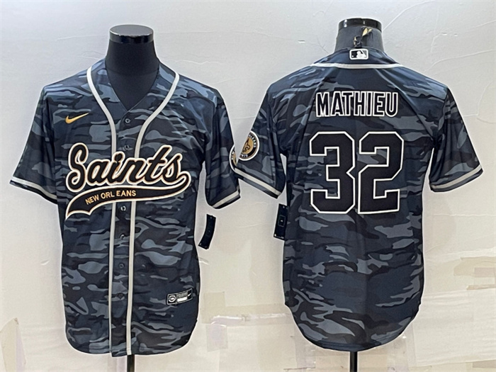 Men's New Orleans Saints #32 Tyrann Mathieu Grey Camo With Patch Cool Base Stitched Baseball Jerse Men's New Orleans Saints #32 Tyrann Mathieu Grey Camo With Patch Cool Base Stitched Baseball Jerse