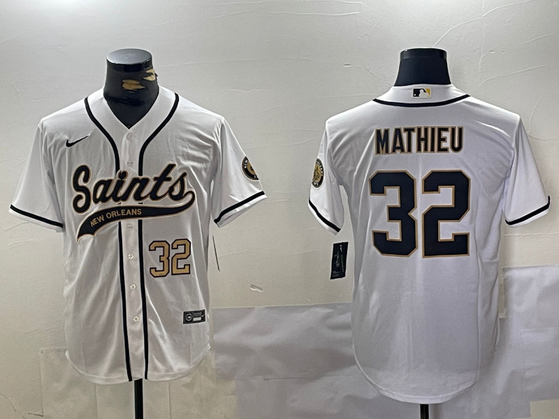 Men's New Orleans Saints #32 Tyrann Mathieu White Cool Base Stitched Baseball Jersey 2