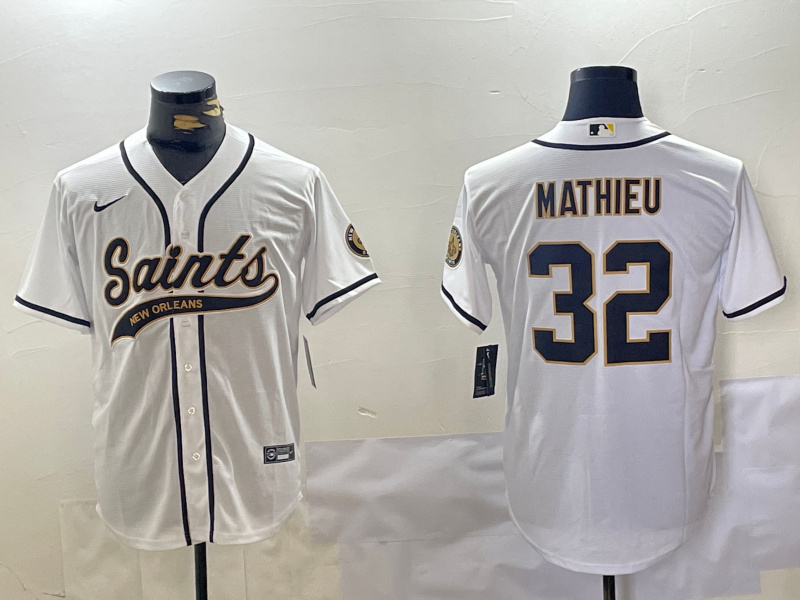 Men's New Orleans Saints #32 Tyrann Mathieu White Cool Base Stitched Baseball Jersey 21 Men's New Orleans Saints #32 Tyrann Mathieu White Cool Base Stitched Baseball Jersey 21