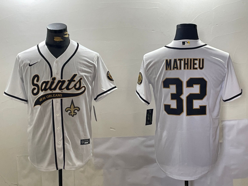 Men's New Orleans Saints #32 Tyrann Mathieu White Cool Base Stitched Baseball Jersey 3