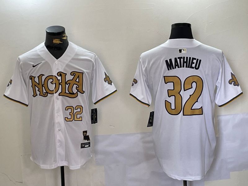 Men's New Orleans Saints #32 Tyrann Mathieu White Cool Base Stitched Baseball Jersey 6