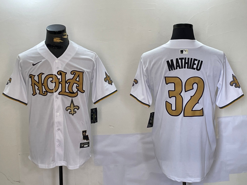 Men's New Orleans Saints #32 Tyrann Mathieu White Cool Base Stitched Baseball Jersey 7
