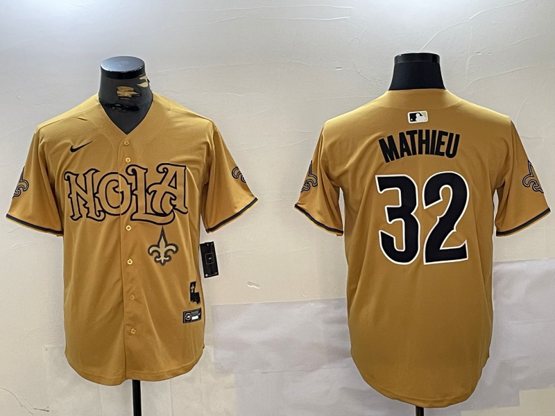 Men's New Orleans Saints #32 Tyrann Mathieu yellow Cool Base Stitched Baseball Jersey 1 Men's New Orleans Saints #32 Tyrann Mathieu yellow Cool Base Stitched Baseball Jersey 1
