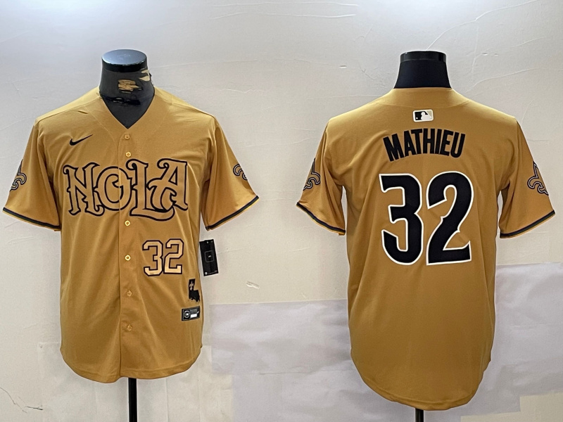 Men's New Orleans Saints #32 Tyrann Mathieu yellow Cool Base Stitched Baseball Jersey 3 Men's New Orleans Saints #32 Tyrann Mathieu yellow Cool Base Stitched Baseball Jersey 3