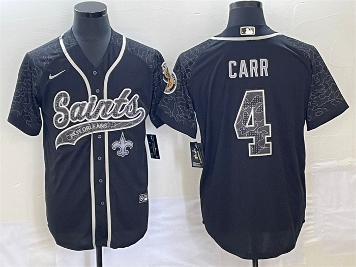 Men's New Orleans Saints #4 Derek Carr Black Reflective With Patch Cool Base Stitched Baseball Jersey Men's New Orleans Saints #4 Derek Carr Black Reflective With Patch Cool Base Stitched Baseball Jersey