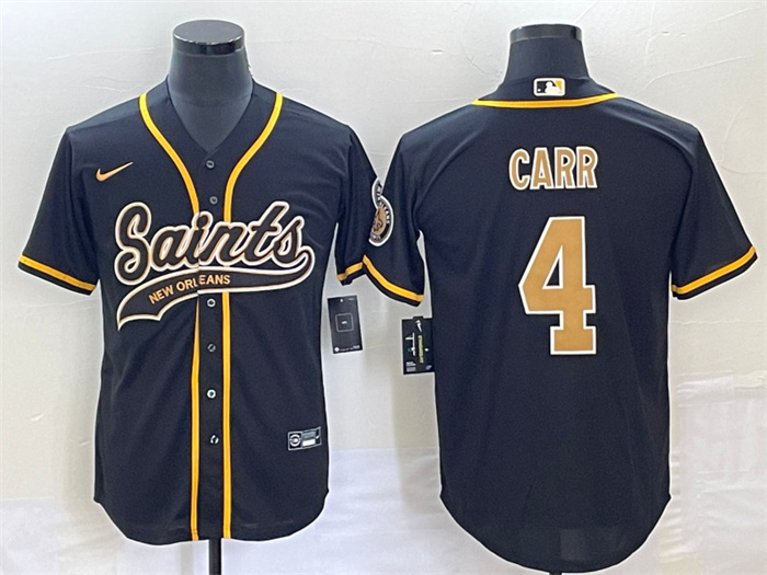 Men's New Orleans Saints #4 Derek Carr Black With Patch Cool Base Stitched Baseball Jersey Men's New Orleans Saints #4 Derek Carr Black With Patch Cool Base Stitched Baseball Jersey