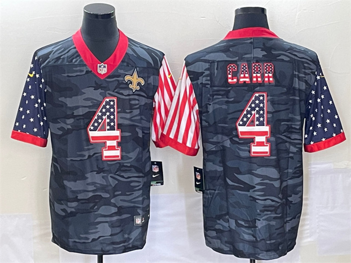 Men's New Orleans Saints #4 Derek Carr Camo USA Flag Limited Stitched Jersey Men's New Orleans Saints #4 Derek Carr Camo USA Flag Limited Stitched Jersey