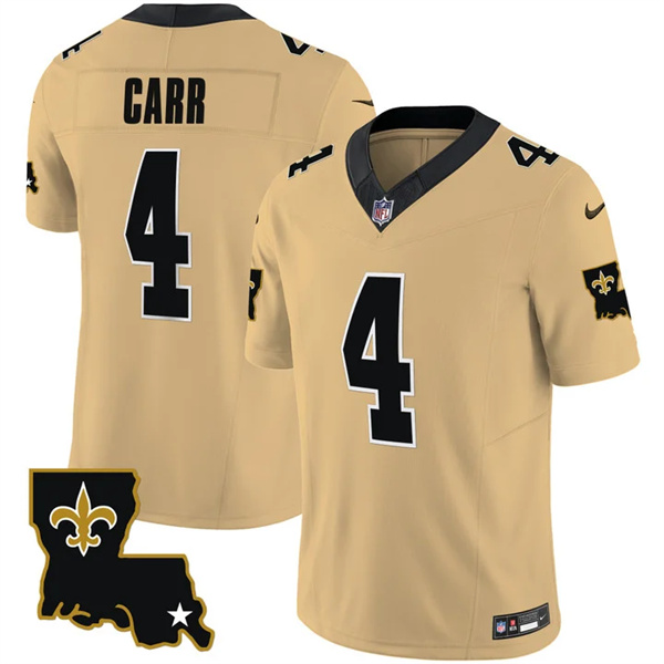 Men's New Orleans Saints #4 Derek Carr Gold 2023 F.U.S.E. 1987 Legacy Vapor Stitched Jersey Men's New Orleans Saints #4 Derek Carr Gold 2023 F.U.S.E. 1987 Legacy Vapor Stitched Jersey