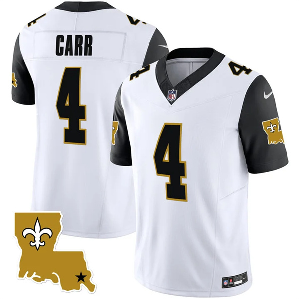Men's New Orleans Saints #4 Derek Carr White Black 2023 F.U.S.E. 1987 Legacy Vapor Stitched Jersey Men's New Orleans Saints #4 Derek Carr White Black 2023 F.U.S.E. 1987 Legacy Vapor Stitched Jersey