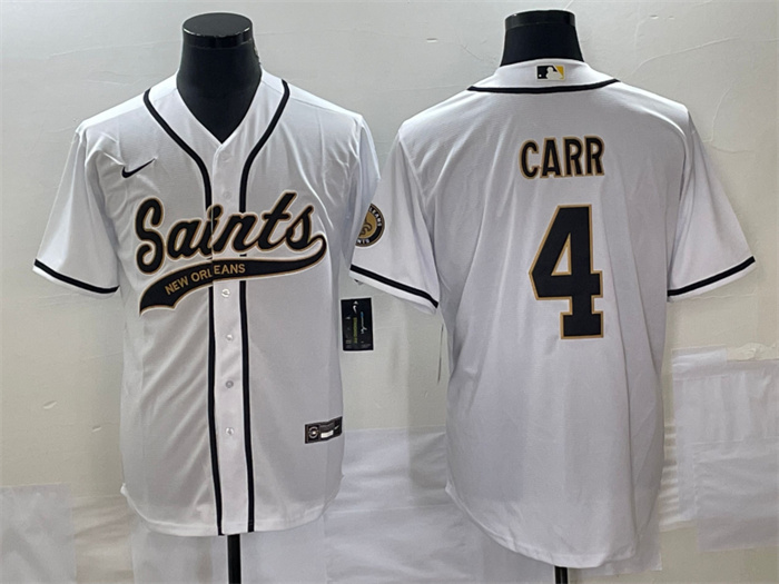 Men's New Orleans Saints #4 Derek Carr White With Patch Cool Base Stitched Baseball Jersey Men's New Orleans Saints #4 Derek Carr White With Patch Cool Base Stitched Baseball Jersey