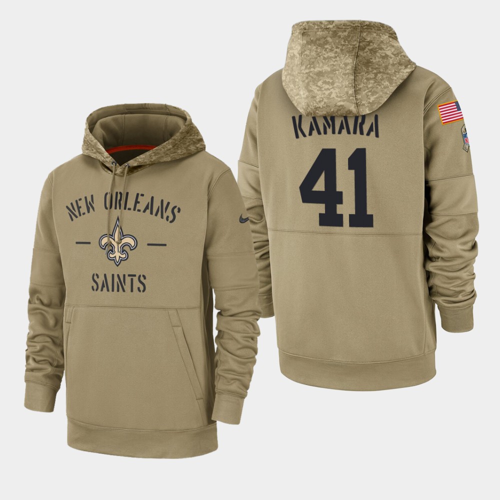 Men's New Orleans Saints #41 Alvin Kamara 2019 Salute to Service Sideline Therma Hoodie - Tan