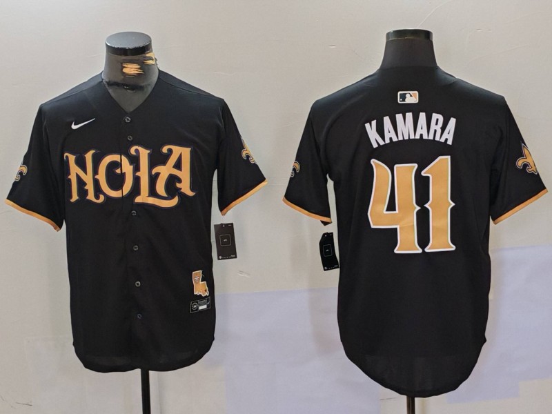 Men's New Orleans Saints #41 Alvin Kamara Black Cool Base Stitched Baseball Jersey Men's New Orleans Saints #41 Alvin Kamara Black Cool Base Stitched Baseball Jersey