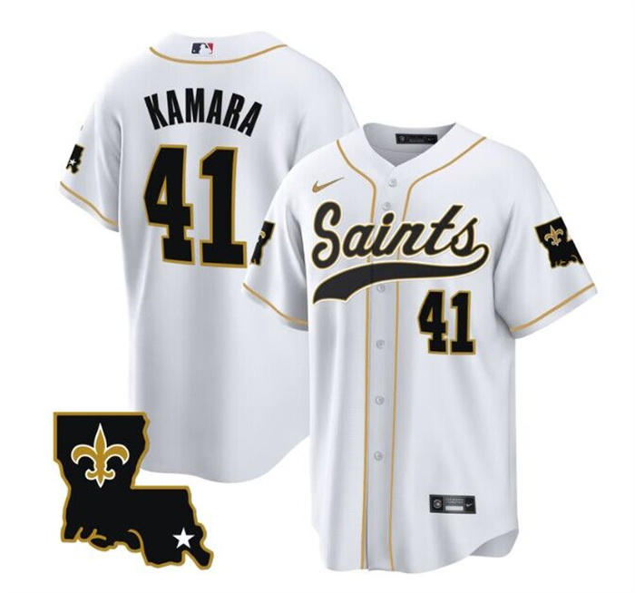 Men's New Orleans Saints #41 Alvin Kamara White 1987 Legacy Cool Base Stitched Baseball Jersey Men's New Orleans Saints #41 Alvin Kamara White 1987 Legacy Cool Base Stitched Baseball Jersey
