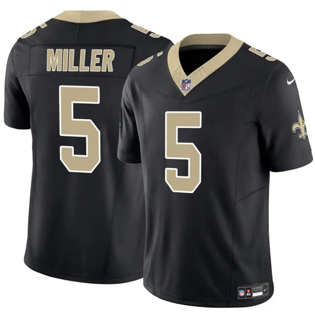 Men's New Orleans Saints #5 Kendre Miller Black 2025 F.U.S.E Vapor Limited Stitched Football Jersey