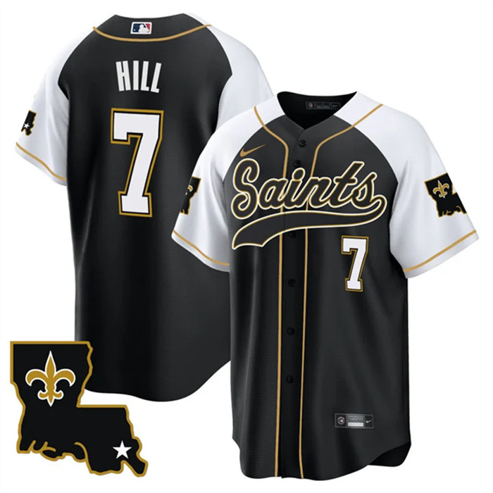 Men's New Orleans Saints #7 Taysom Hill Black White 1987 Legacy Cool Base Stitched Baseball Jersey Men's New Orleans Saints #7 Taysom Hill Black White 1987 Legacy Cool Base Stitched Baseball Jersey