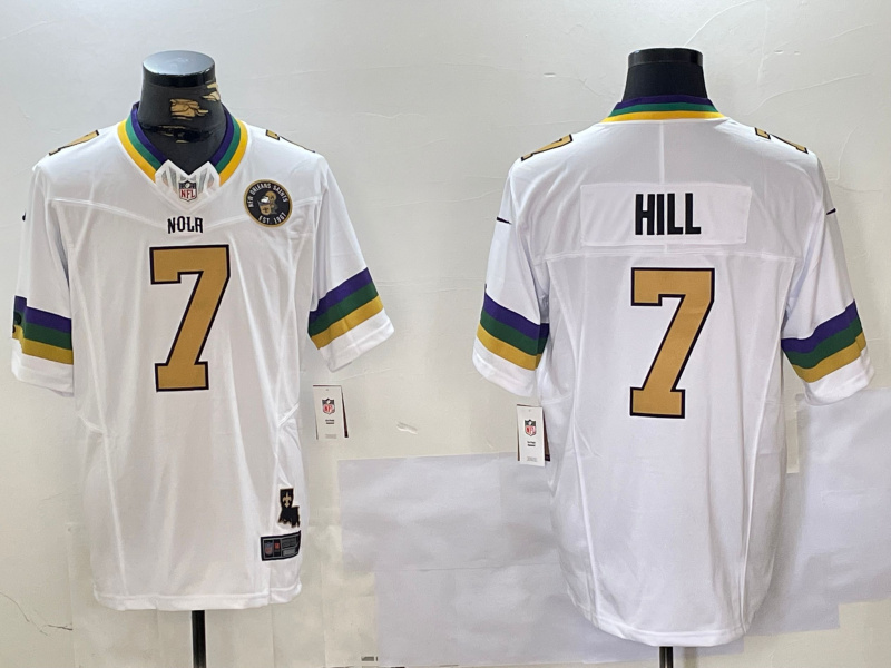 Men's New Orleans Saints #7 Taysom Hill White 2024 F.U.S.E. Vapor Limited Stitched Jersey 2