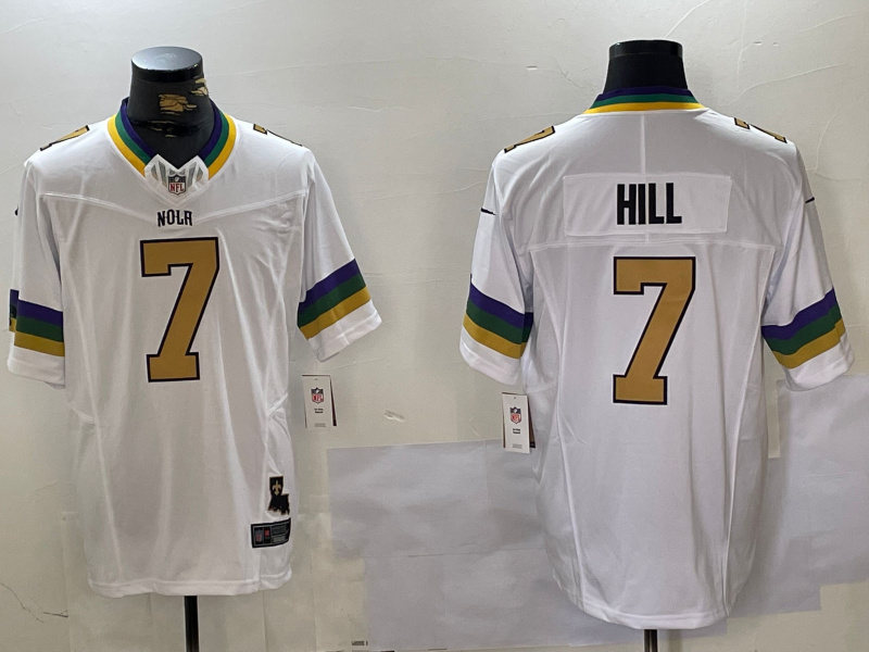 Men's New Orleans Saints #7 Taysom Hill White 2024 F.U.S.E. Vapor Limited Stitched Jersey 3