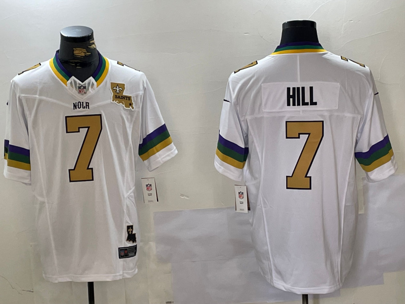 Men's New Orleans Saints #7 Taysom Hill White 2024 F.U.S.E. Vapor Limited Stitched Jersey 5