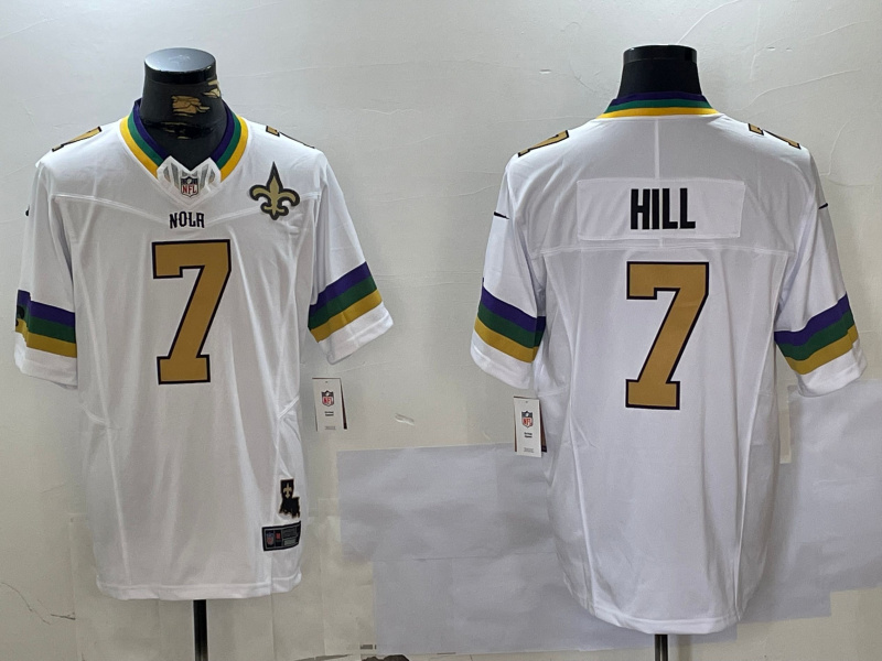Men's New Orleans Saints #7 Taysom Hill White 2024 F.U.S.E. Vapor Limited Stitched Jersey