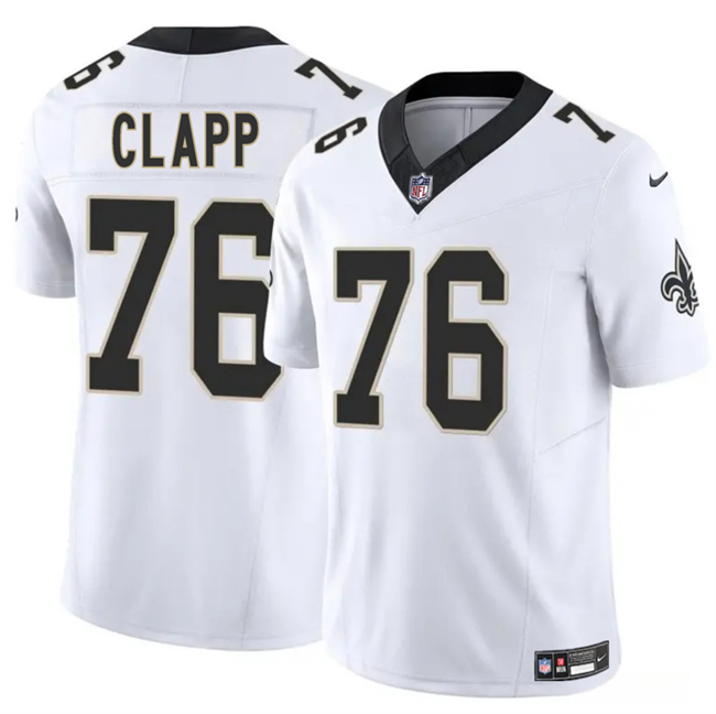 Men's New Orleans Saints #76 Will Clapp White 2025 F.U.S.E Vapor Limited Stitched Football Jersey Men's New Orleans Saints #76 Will Clapp White 2025 F.U.S.E Vapor Limited Stitched Football Jersey